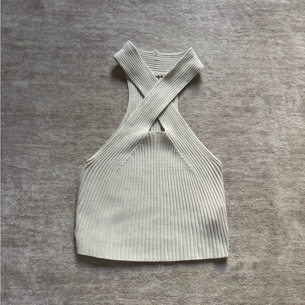 Cream Ribbed Knit Tank Top